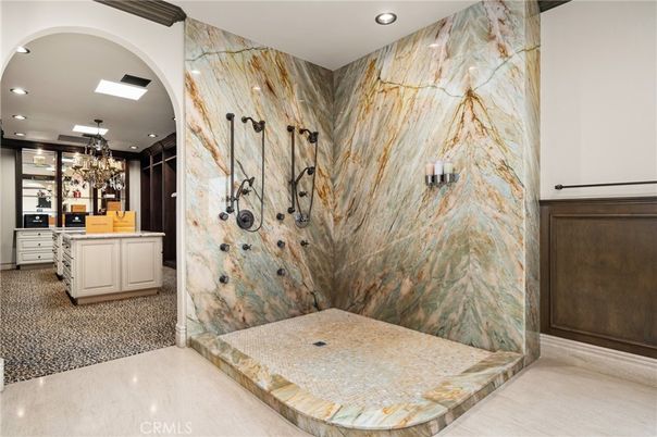 Bathroom, Chandelier, Interior, Marble Walls, Recessed Lighting