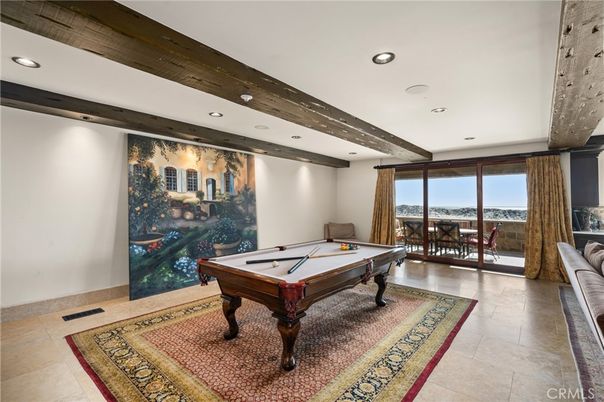 Billiard Table, Game Room, Interior, Recessed Lighting, Water, Wooden Beams