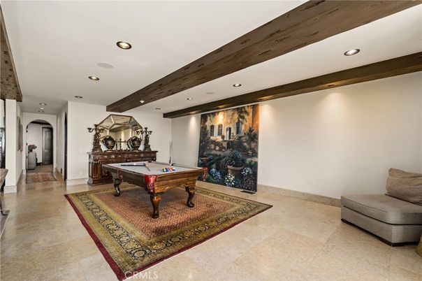 Billiard Table, Game Room, Interior, Recessed Lighting, Wooden Beams