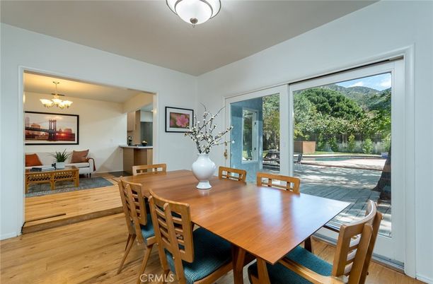 Chandelier, Dining room, Interior, Wood Texture Flooring