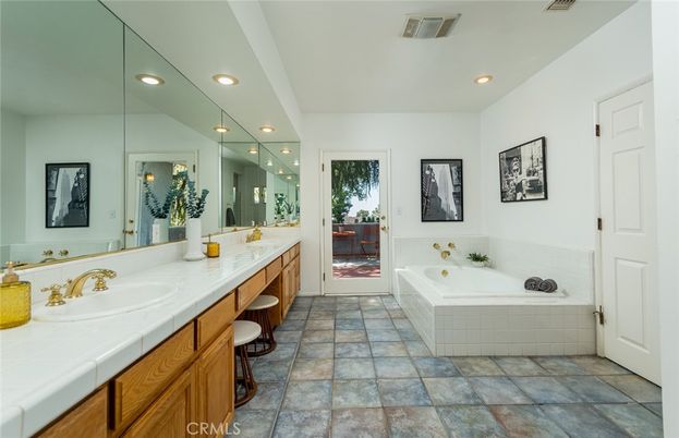 Bathroom, Dual Sink Vanities, Interior, Recessed Lighting, Tile Countertops