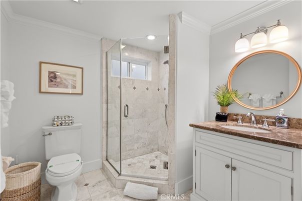 Bathroom, Glass Shower, Interior, Marble Walls, Recessed Lighting