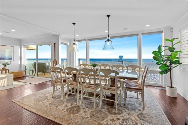 Dining room, Interior, Pendant Lights, Recessed Lighting, Water, Wood Texture Flooring