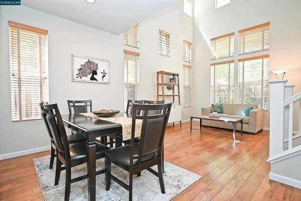 Dining room, Interior, Living room, Recessed Lighting, Wood Texture Flooring
