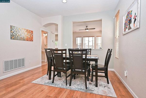 Dining room, Interior, Recessed Lighting, Wood Texture Flooring