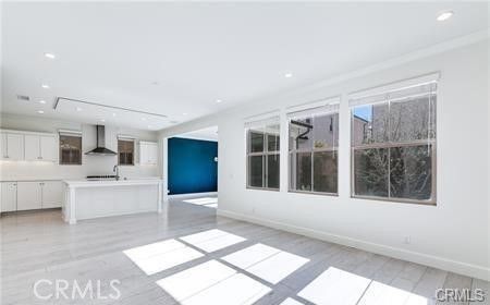 Empty room, Interior, Kitchen, Recessed Lighting, Wood Texture Flooring