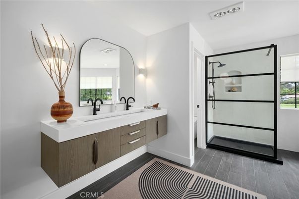 Bathroom, Dual Sink Vanities, Interior, Wood Texture Flooring