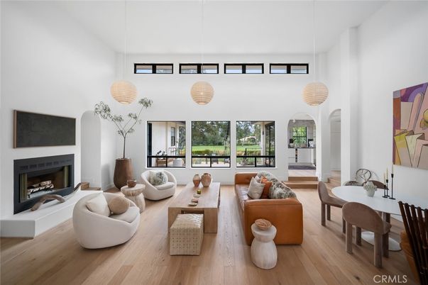 Dining room, Fireplace, Interior, Living room, Pendant Lights, Wood Texture Flooring