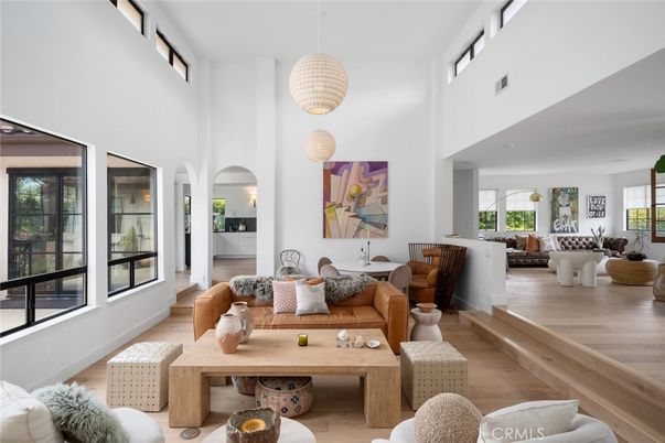 Dining room, Interior, Living room, Pendant Lights, Wood Texture Flooring