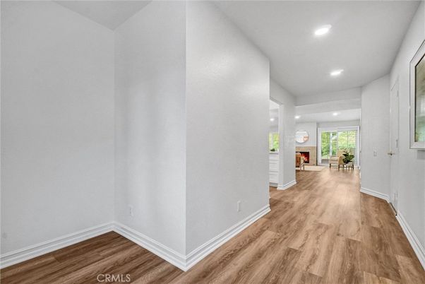 Empty room, Fireplace, Interior, Recessed Lighting, Wood Texture Flooring