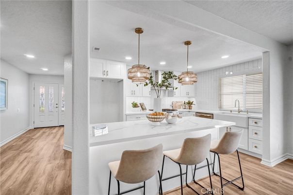 Interior, Kitchen, Pendant Lights, Recessed Lighting, Wood Texture Flooring