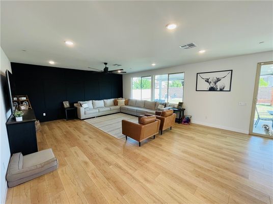 Interior, Living room, Recessed Lighting, Wood Texture Flooring