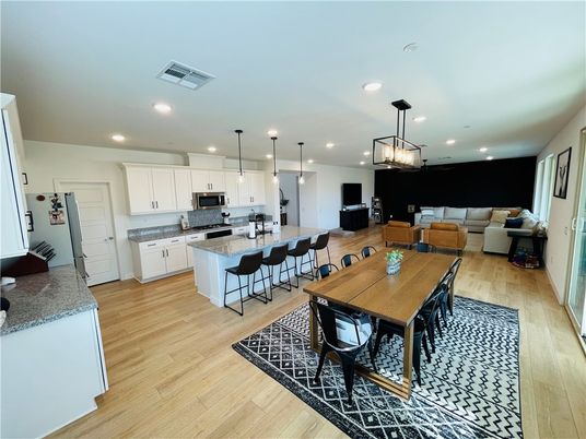 Dining room, Interior, Kitchen, Living room, Pendant Lights, Recessed Lighting, Wood Texture Flooring