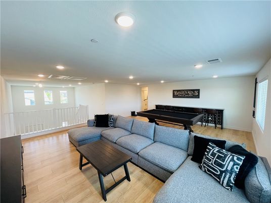Billiard Table, Game Room, Interior, Living room, Recessed Lighting, Wood Texture Flooring
