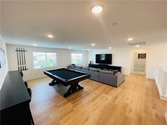 Billiard Table, Game Room, Interior, Living room, Recessed Lighting, Wood Texture Flooring