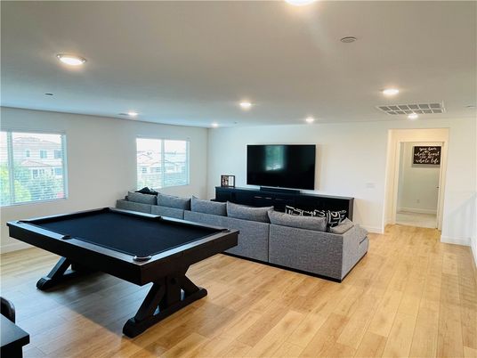 Billiard Table, Game Room, Interior, Living room, Recessed Lighting, Wood Texture Flooring