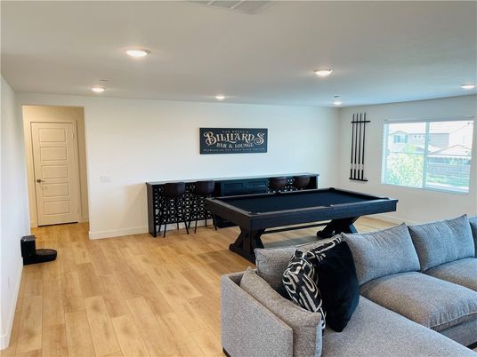 Billiard Table, Game Room, Interior, Living room, Recessed Lighting, Wood Texture Flooring