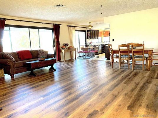 Dining room, Interior, Kitchen, Living room, Pendant Lights, Wood Texture Flooring