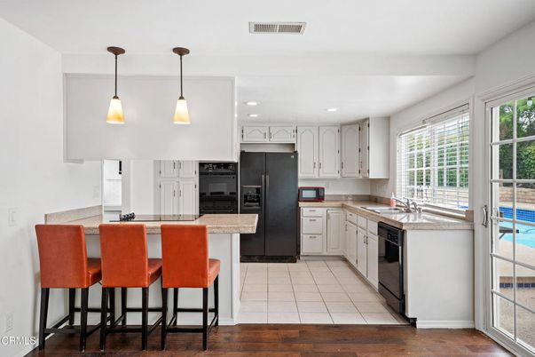 Interior, Kitchen, Pendant Lights, Recessed Lighting, Wood Texture Flooring