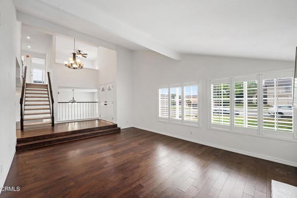 Chandelier, Empty room, Interior, Recessed Lighting, Wood Texture Flooring