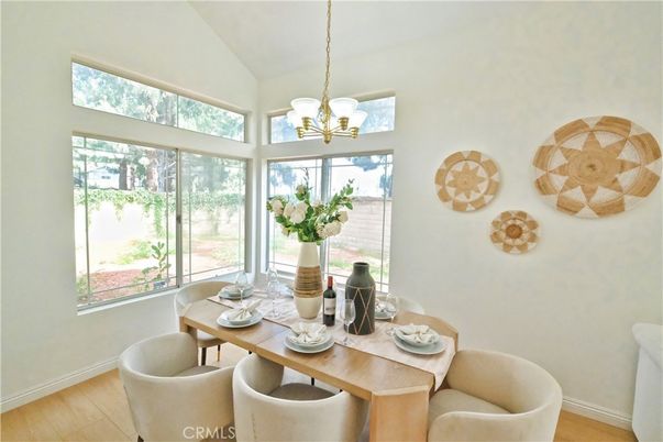 Dining room, Interior, Pendant Lights, Wood Texture Flooring
