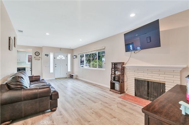 Fireplace, Interior, Recessed Lighting, Wood Texture Flooring