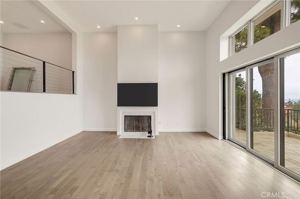 Empty room, Fireplace, Interior, Recessed Lighting, Wood Texture Flooring