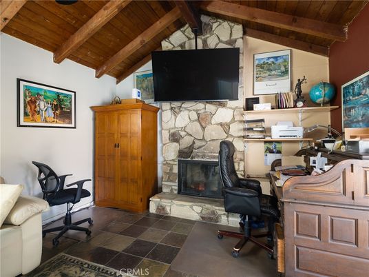 Fireplace, Home Office, Interior, Stone Walls, Wooden Beams, Wooden Ceilings