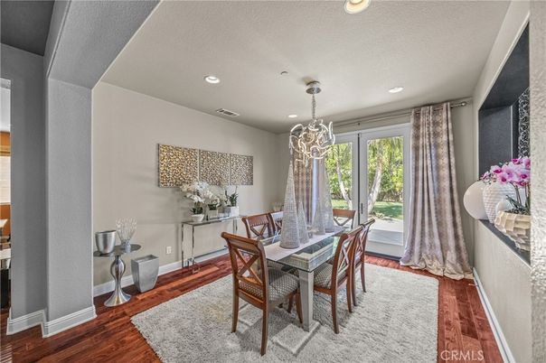 Dining room, Interior, Recessed Lighting, Wood Texture Flooring
