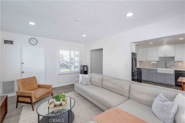 Interior, Kitchen, Living room, Recessed Lighting, Stainless Steel Appliances, Wood Texture Flooring