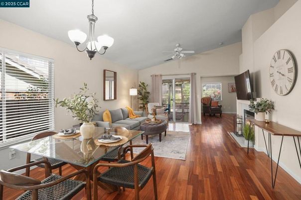 Chandelier, Dining room, Fireplace, Interior, Living room, Wood Texture Flooring