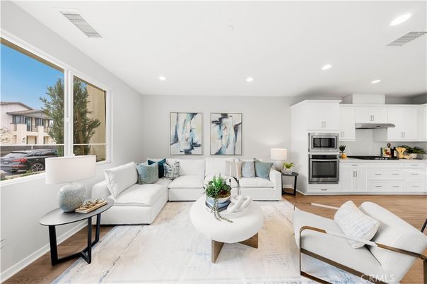 Interior, Kitchen, Living room, Recessed Lighting, Stainless Steel Appliances, Wood Texture Flooring