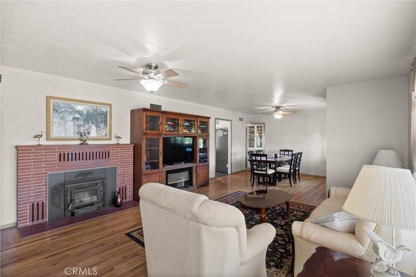 Dining room, Fireplace, Interior, Living room, Wood Texture Flooring