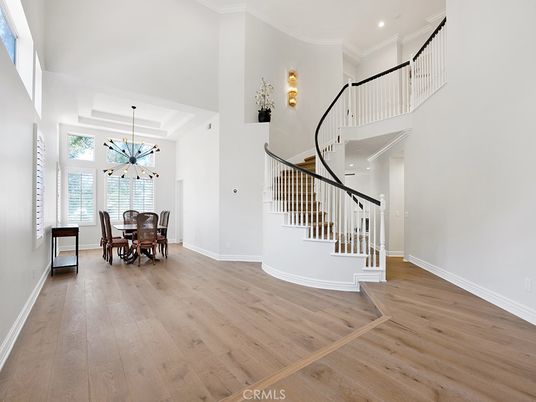 Dining room, Interior, Pendant Lights, Recessed Lighting, Wood Texture Flooring