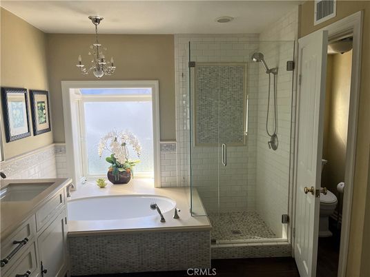 Bathroom, Chandelier, Glass Shower, Interior
