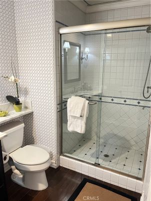 Bathroom, Glass Shower, Interior, Wood Texture Flooring