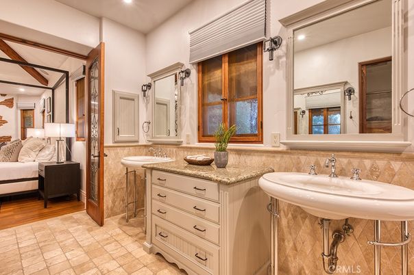 Bathroom, Bedroom, Dual Sink Vanities, Interior, Recessed Lighting, Wood Texture Flooring