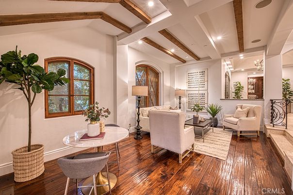 Dining room, Interior, Living room, Recessed Lighting, Wooden Beams, Wood Texture Flooring