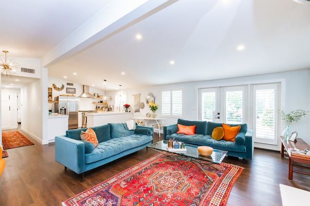 Interior, Kitchen, Living room, Pendant Lights, Recessed Lighting, Stainless Steel Appliances, Wood Texture Flooring