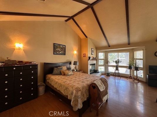Bedroom, Fireplace, Interior, Wood Texture Flooring