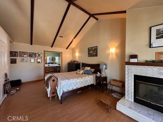 Bedroom, Fireplace, Interior, Wood Texture Flooring