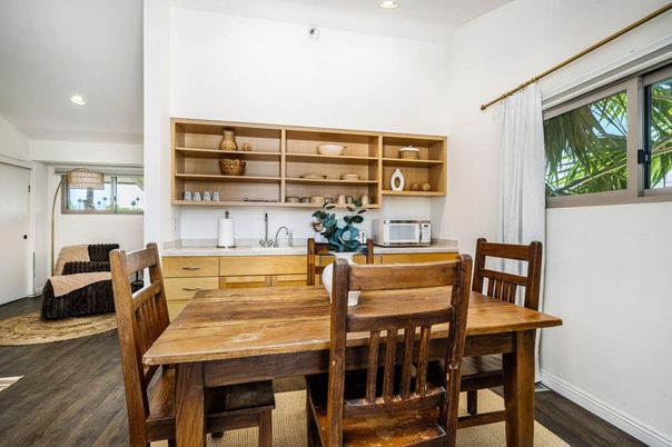 Dining room, Interior, Recessed Lighting, Wood Texture Flooring