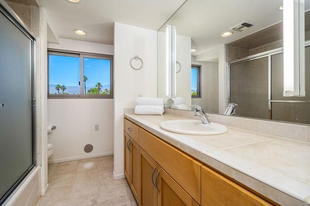 Bathroom, Glass Shower, Interior, Recessed Lighting, Tile Countertops