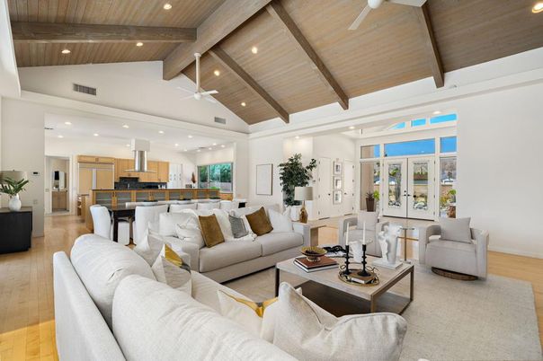 Interior, Kitchen, Living room, Recessed Lighting, Wooden Beams, Wooden Ceilings, Wood Texture Flooring