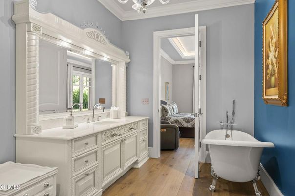 Bathroom, Bedroom, Dual Sink Vanities, Free Standing Baths, Interior, Wood Texture Flooring