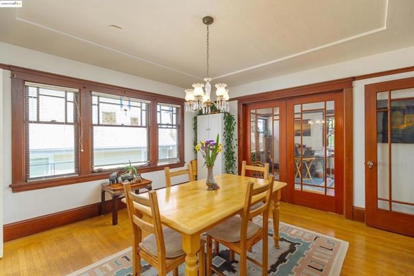 Chandelier, Dining room, Interior, Wood Texture Flooring