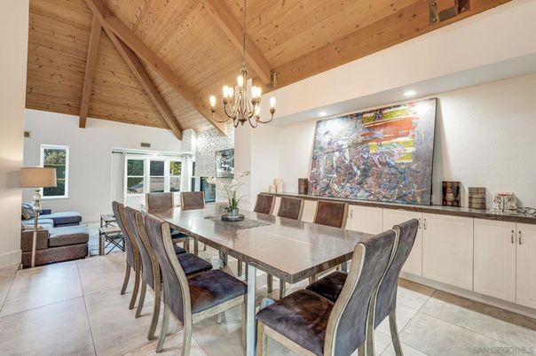 Chandelier, Dining room, Interior, Recessed Lighting, Wooden Beams, Wooden Ceilings