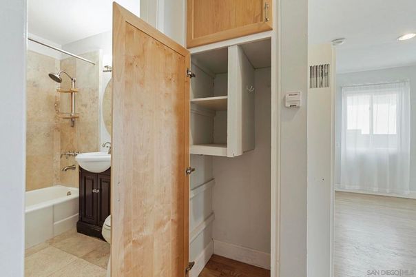 Bathroom, Interior, Recessed Lighting, Wood Texture Flooring
