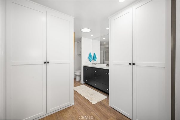 Bathroom, Interior, Recessed Lighting, Wood Texture Flooring