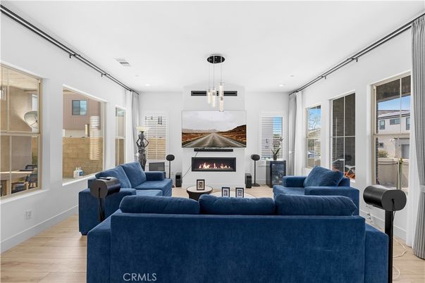 Fireplace, Interior, Living room, Pendant Lights, Recessed Lighting, Wood Texture Flooring